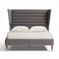 Lit king size avec tête de lit rembourrée en tissu gris 200 x 160 x 110cm