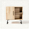 Meuble de rangement en bois clair avec deux portes et pieds en métal 80 x 40 x 70cm