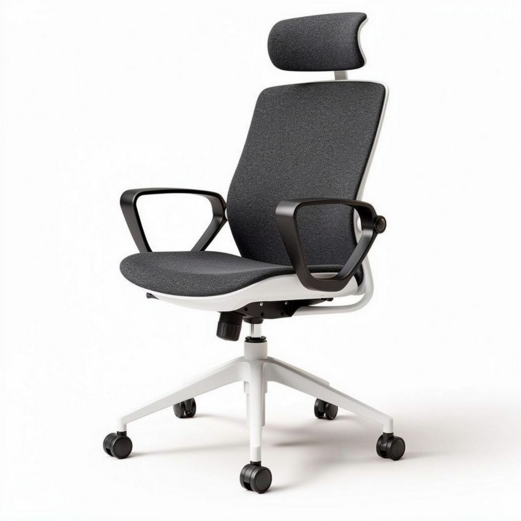 Chaise de bureau ergonomique réglable en tissu gris et structure blanche 45 x 60 x 100 cm