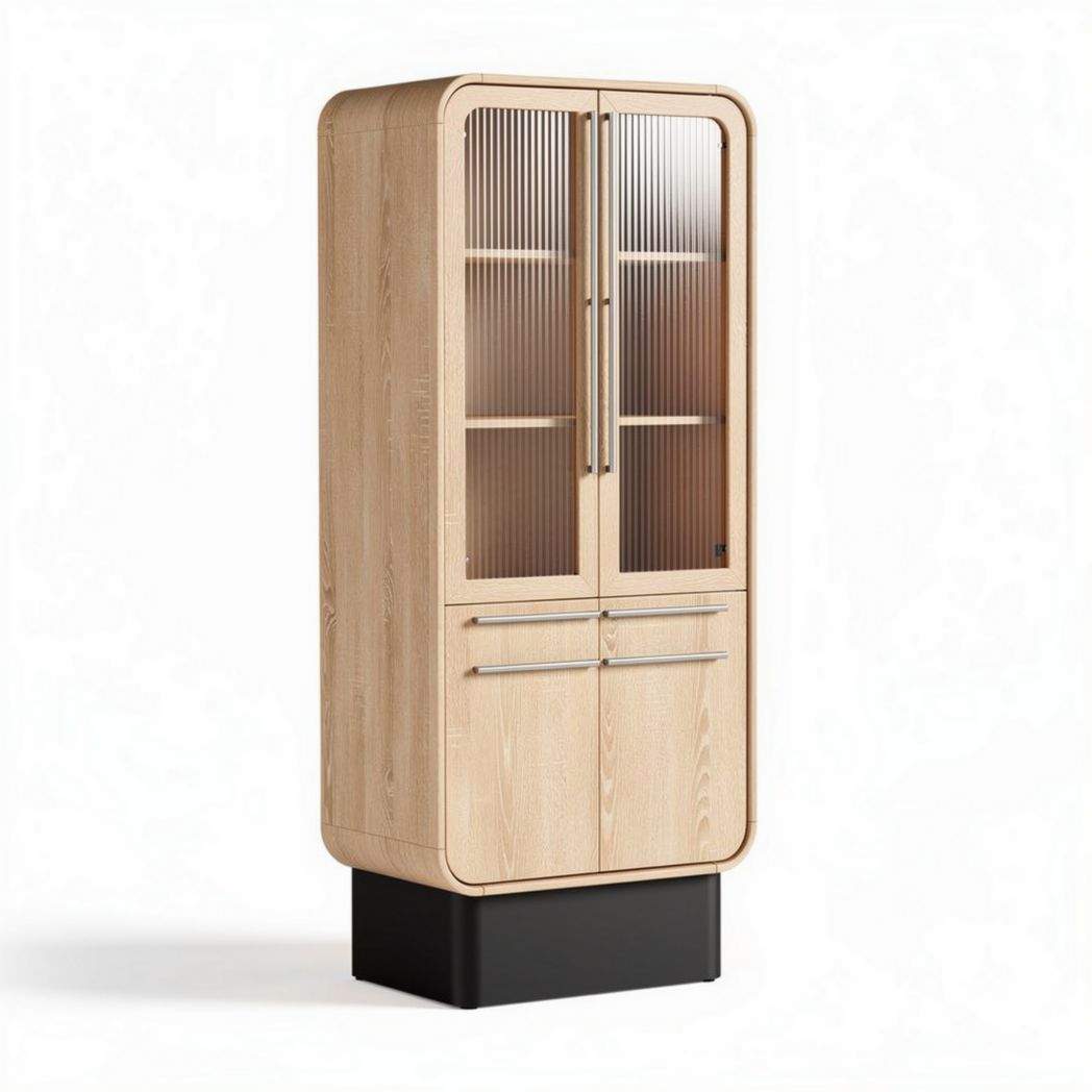 Armoire en bois à deux portes avec vitres et base noire 80 x 40 x 180cm