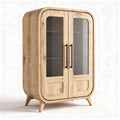 Armoire en bois naturel avec portes vitrées 80 x 40 x 120cm