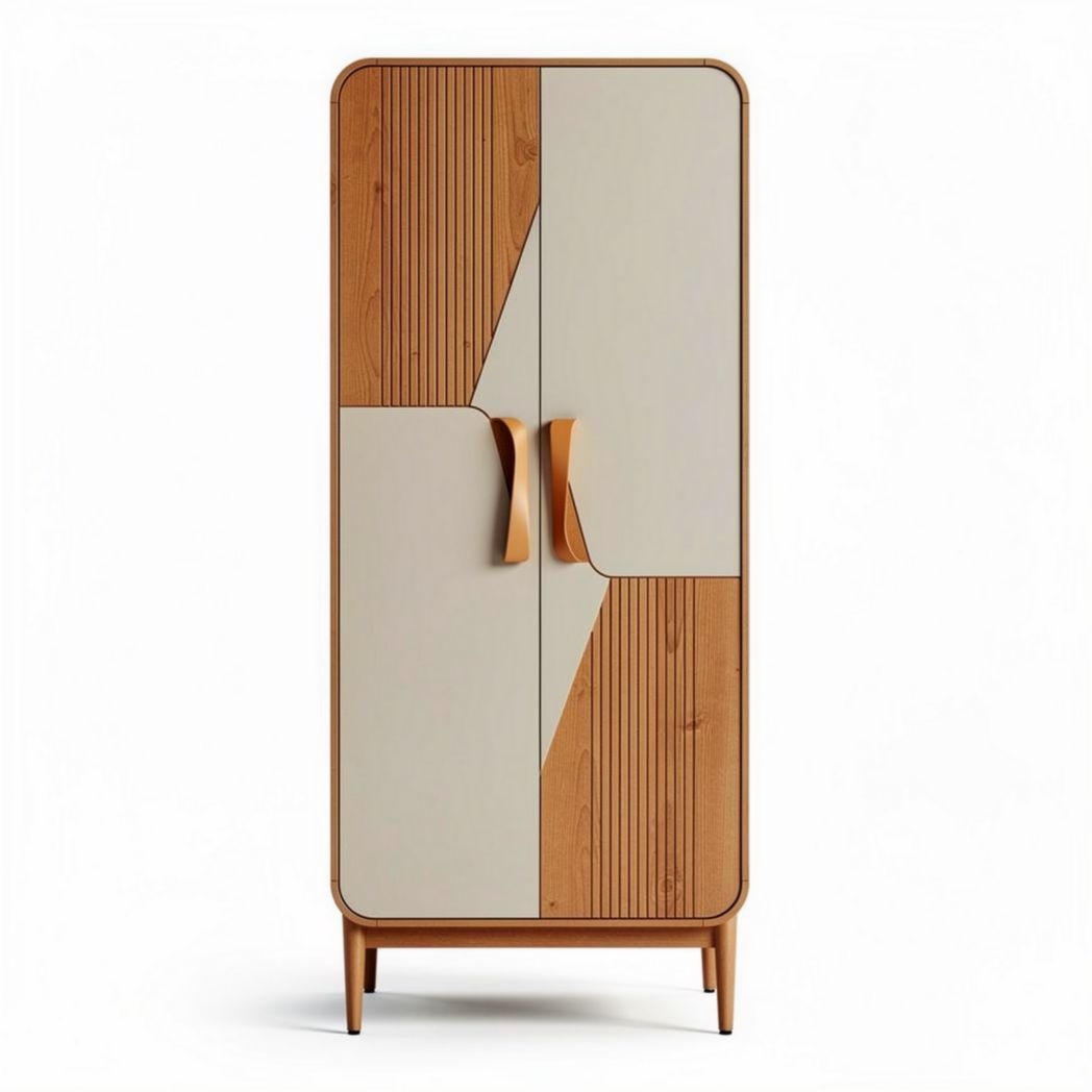 Armoire en bois avec portes en finition beige et motifs géométriques 80 x 40 x 180cm