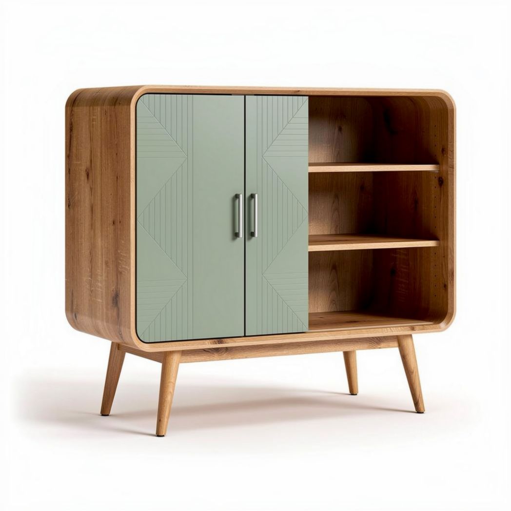 Buffet en bois massif avec portes en vert 100 x 40 x 80cm pour rangement
