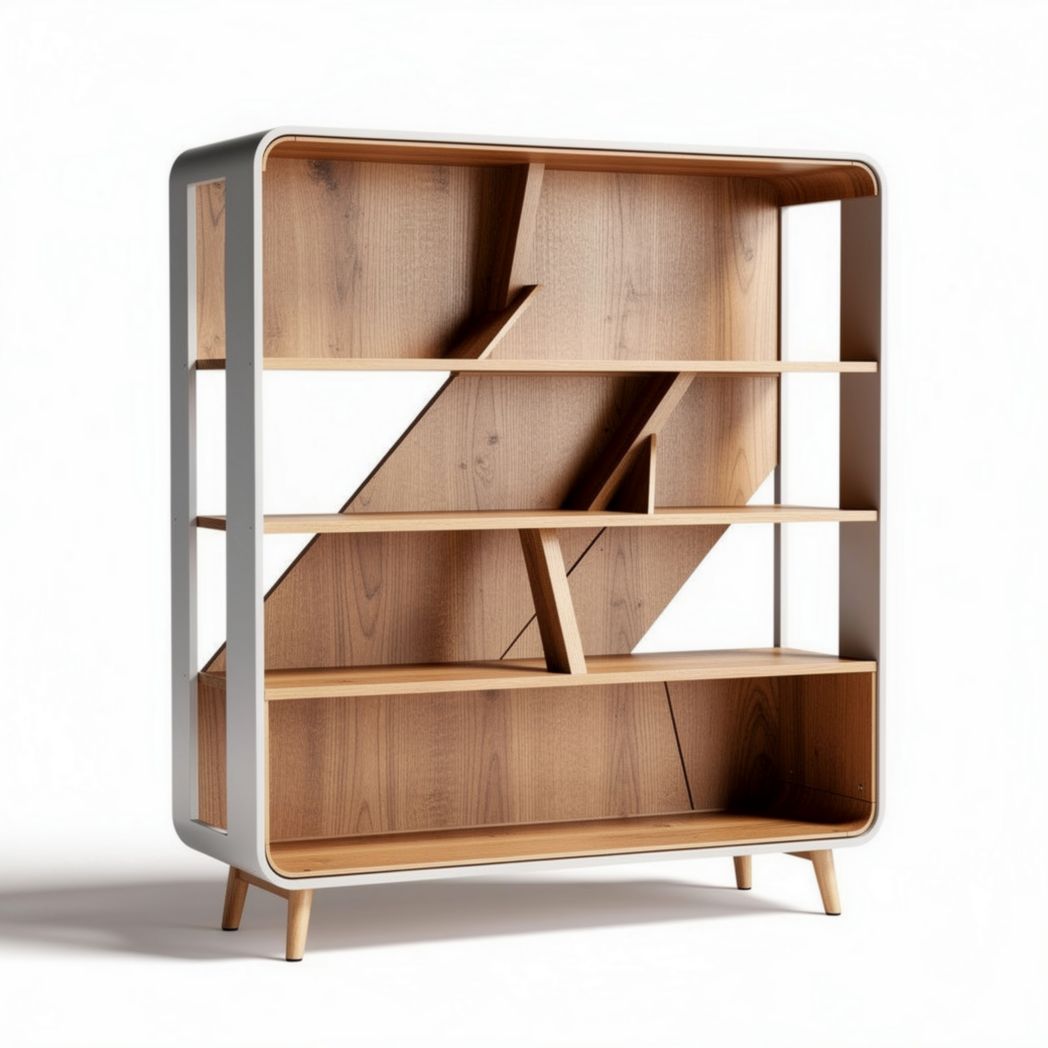Bibliothèque en bois et métal avec étagères design 80 x 30 x 120cm