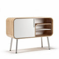 Meuble de rangement en bois clair avec porte miroir dimensions 120 x 40 x 75cm