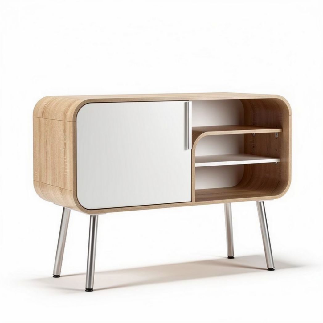 Meuble de rangement en bois clair avec porte miroir dimensions 120 x 40 x 75cm
