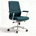 Chaise de bureau ergonomique en tissu bleu canard avec accoudoirs et piètement en aluminium 60 x 60 x 90cm